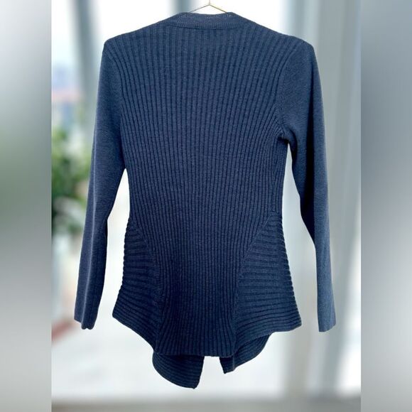 EILEEN FISHER 100% Merino Wool Wrap Ribbed Waterfall Cardigan Size M - Picture 4 of 12